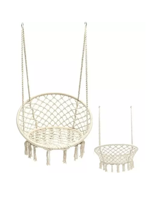 SILLA HAMACA COLGANTE PARA TERRAZA O JARDÍN COLOR EN COLOR BLANCO - 3