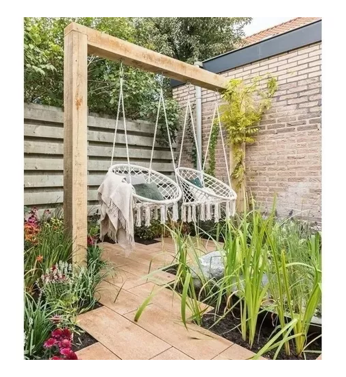 SILLA HAMACA COLGANTE PARA TERRAZA O JARDÍN COLOR EN COLOR BLANCO - 6