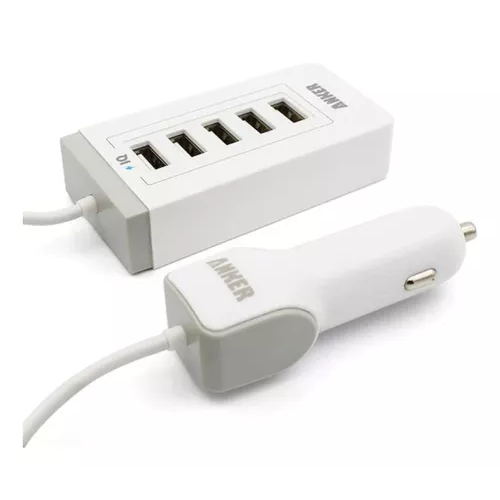 CARGADOR AUTO MÚLTIPLE 5 USB 50W ANKER EN COLOR BLANCO - 2