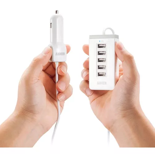 CARGADOR AUTO MÚLTIPLE 5 USB 50W ANKER EN COLOR BLANCO - 5