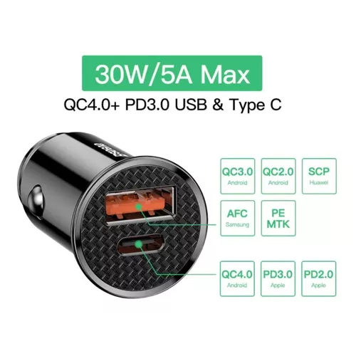 CARGADOR USB AUTO 30W - 2