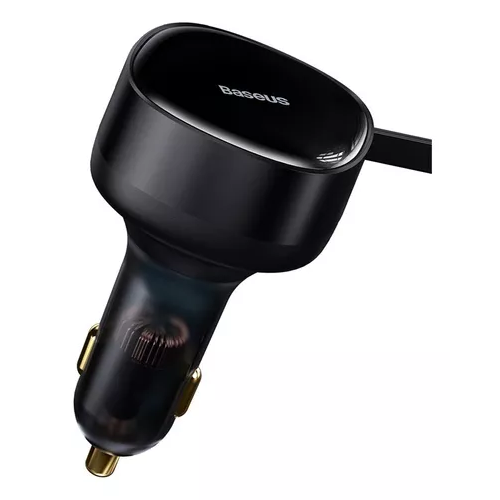 CARGADOR RÁPIDO AUTO BASEUS 2 EN 1 CABLE RETRÁCTIL 30W EN COLOR NEGRO - 2