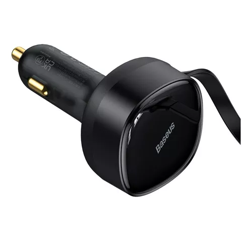 CARGADOR RÁPIDO AUTO BASEUS 2 EN 1 CABLE RETRÁCTIL 30W EN COLOR NEGRO - 3