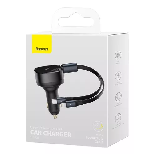 CARGADOR RÁPIDO AUTO BASEUS 2 EN 1 CABLE RETRÁCTIL 30W EN COLOR NEGRO - 8