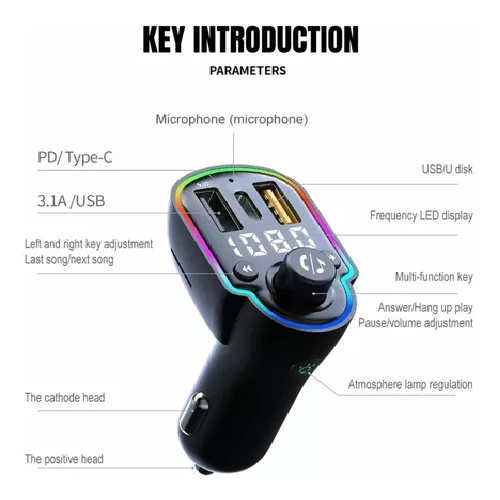 CARGADOR DE AUTO CON BLUETOOTH A10 - 4