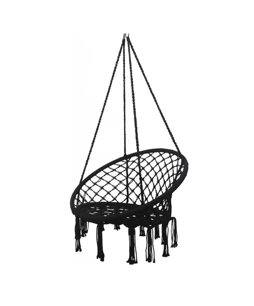 HAMACA SILLA COLGANTE REDONDA INTERIOR EXTERIOR MACRAMÉ EN COLOR NEGRO - 1