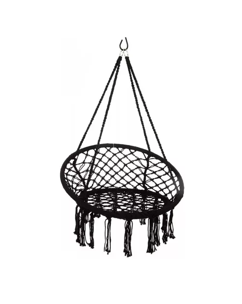 HAMACA SILLA COLGANTE REDONDA INTERIOR EXTERIOR MACRAMÉ EN COLOR NEGRO - 2