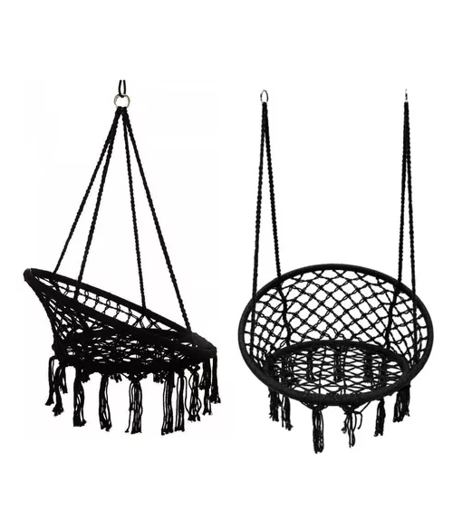 HAMACA SILLA COLGANTE REDONDA INTERIOR EXTERIOR MACRAMÉ EN COLOR NEGRO - 5