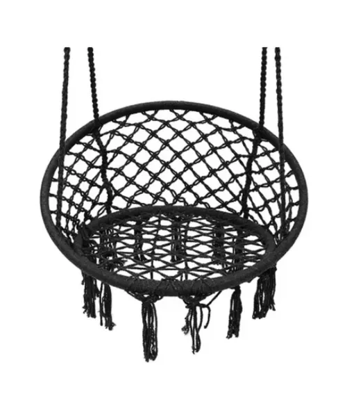 HAMACA SILLA COLGANTE REDONDA INTERIOR EXTERIOR MACRAMÉ EN COLOR NEGRO - 7