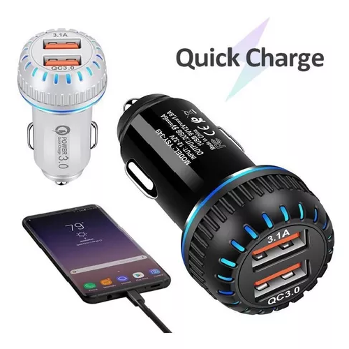CARGADOR RÁPIDO DOBLE USB 3.0 CON LED AZUL PARA AUTO - 3