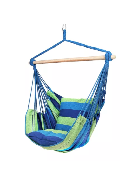 COLUMPIO COLGANTE AZUL Y VERDE CON DOS ALMOHADAS PARA JARDÍN - 2
