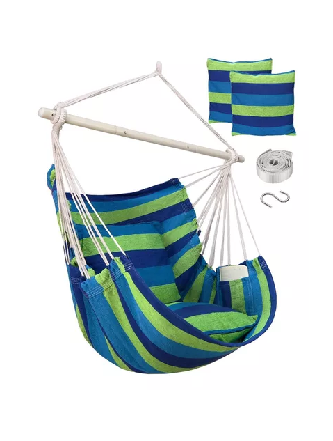 COLUMPIO COLGANTE AZUL Y VERDE CON DOS ALMOHADAS PARA JARDÍN - 3