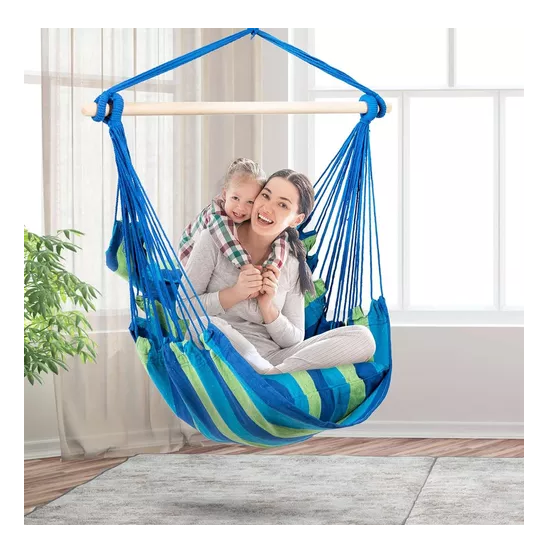 COLUMPIO COLGANTE AZUL Y VERDE CON DOS ALMOHADAS PARA JARDÍN - 4