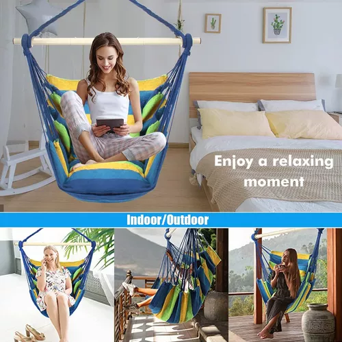 COLUMPIO COLGANTE AZUL Y VERDE CON DOS ALMOHADAS PARA JARDÍN - 6