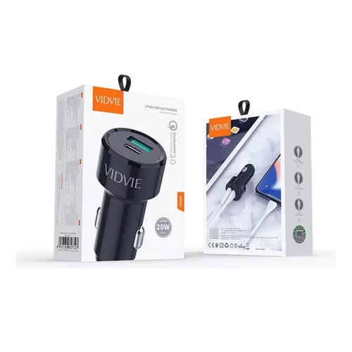 CARGADOR CARRO VIDVIE PD 20W INTELIGENTE PARA IPHONE EN COLOR NEGRO - 2