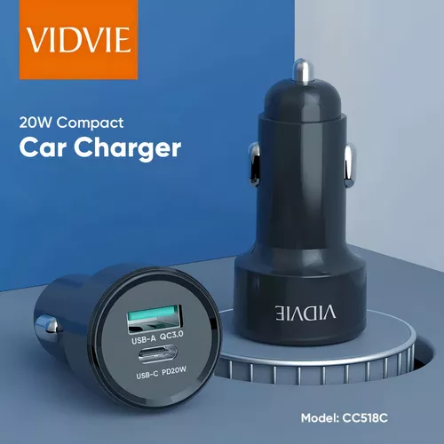 CARGADOR CARRO VIDVIE PD 20W INTELIGENTE PARA IPHONE EN COLOR NEGRO - 5