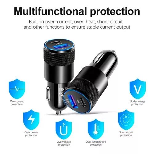 CARGADOR AUTO CARGA RÁPIDA TIPO C 18W Y USB 18W - 8