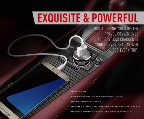 CARGADOR PARA AUTO QC 3.0 CON CABLE MICRO USB GRIS - 6