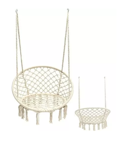 SILLA HAMACA COLGANTE PARA TERRAZA O JARDÍN COLOR BEIGE - 2
