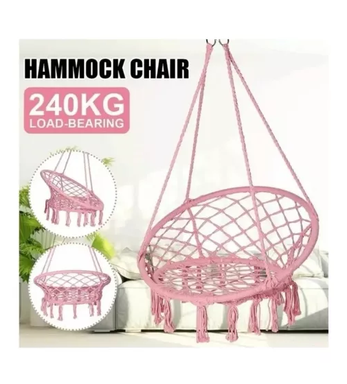 SILLA HAMACA COLGANTE PARA TERRAZA O JARDÍN COLOR ROSADO - 2