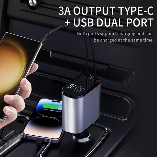 CARGADOR AUTO USB CARGA RÁPIDA Y 2 CABLES RETRÁCTILES - 5