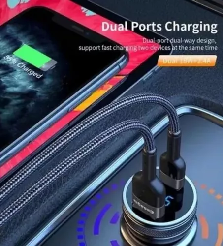 CARGADOR AUTO ESSAGER CARGA RÁPIDA 36W TIPO USB Y TIPO C GRIS - 3