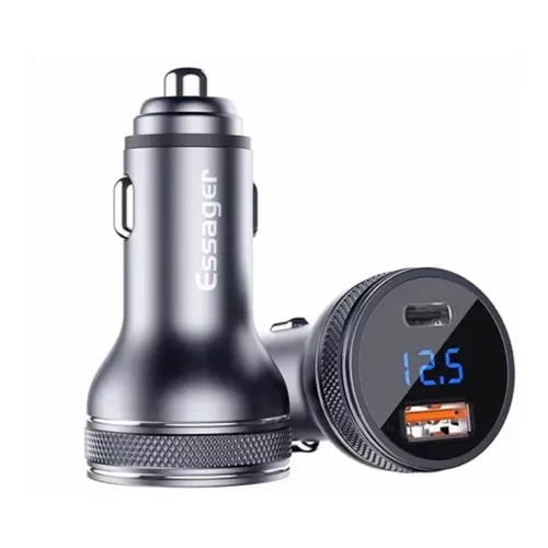 CARGADOR AUTO ESSAGER CARGA RÁPIDA 36W TIPO USB Y TIPO C EN COLOR NEGRO - 1