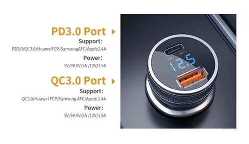 CARGADOR AUTO ESSAGER CARGA RÁPIDA 36W TIPO USB Y TIPO C EN COLOR NEGRO - 6