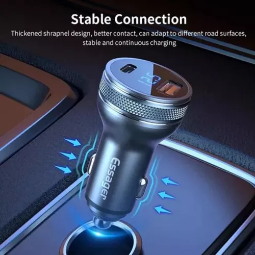 CARGADOR AUTO ESSAGER CARGA RÁPIDA 36W TIPO USB Y TIPO C EN COLOR NEGRO - 7