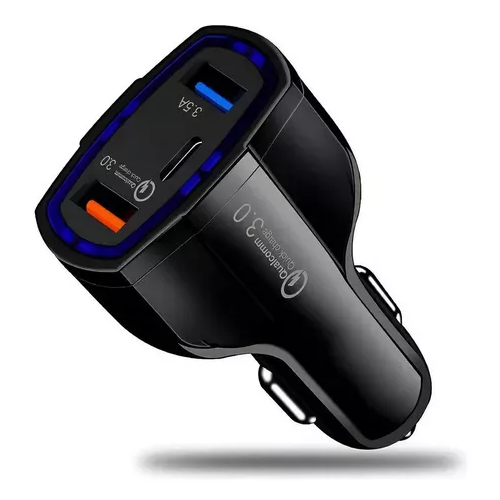 CARGADOR RÁPIDO AUTO DOBLE USB Y TIPO C QC3.0 EN COLOR NEGRO - 6