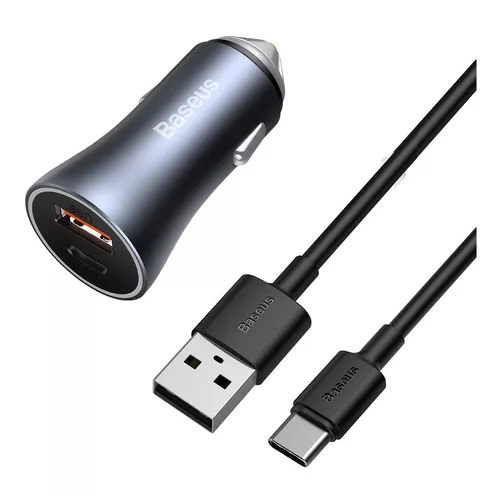 CARGADOR DOBLE USB/TIPO C 40W + CABLE TIPO C 5A 1M GRIS BASEUS - 1