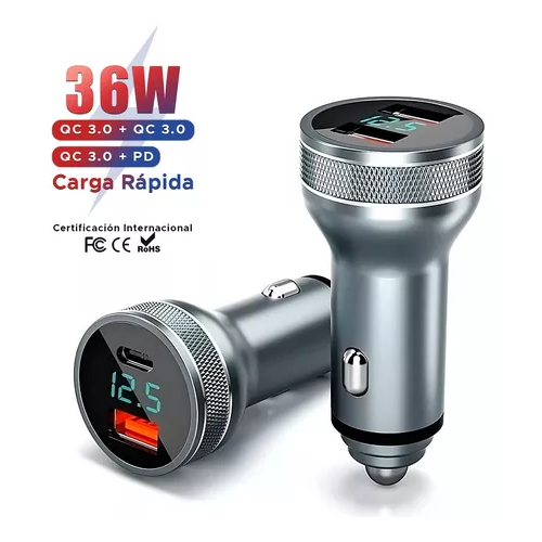 CARGADOR AUTO USB-C CARGA RÁPIDA 36W GRIS - 3