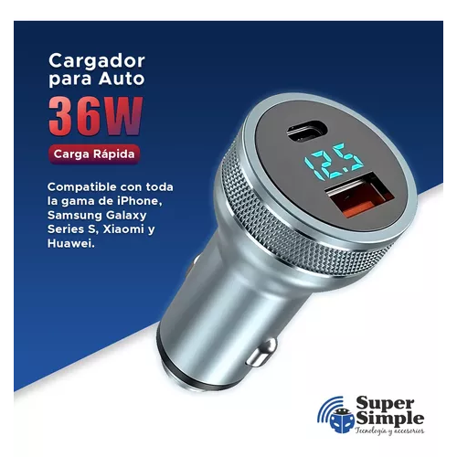 CARGADOR AUTO USB-C CARGA RÁPIDA 36W GRIS - 4