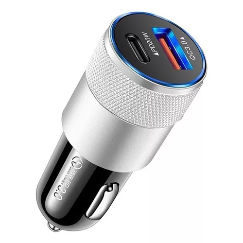 CARGADOR UNIVERSAL AUTO CAMIÓN USB-C CARGA RÁPIDA 3.0 PD 38W PLATEADO - 1