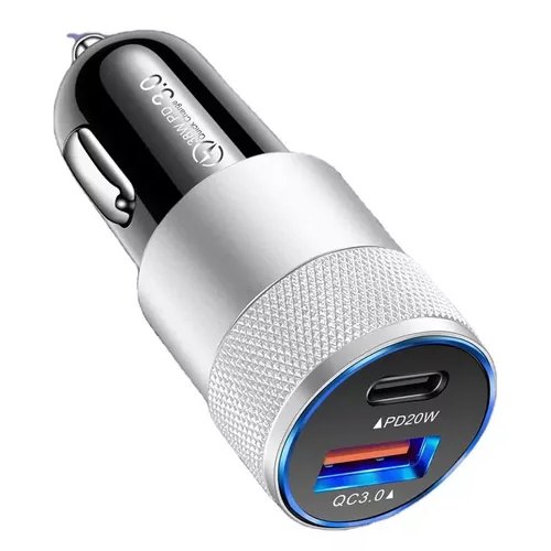 CARGADOR UNIVERSAL AUTO CAMIÓN USB-C CARGA RÁPIDA 3.0 PD 38W PLATEADO - 3