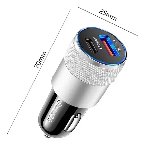 CARGADOR UNIVERSAL AUTO CAMIÓN USB-C CARGA RÁPIDA 3.0 PD 38W PLATEADO - 4