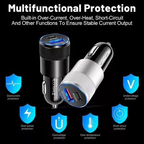 CARGADOR UNIVERSAL AUTO CAMIÓN USB-C CARGA RÁPIDA 3.0 PD 38W PLATEADO - 5