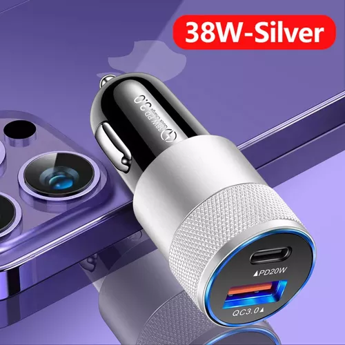 CARGADOR UNIVERSAL AUTO CAMIÓN USB-C CARGA RÁPIDA 3.0 PD 38W PLATEADO - 6