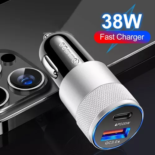 CARGADOR UNIVERSAL AUTO CAMIÓN USB-C CARGA RÁPIDA 3.0 PD 38W PLATEADO - 7
