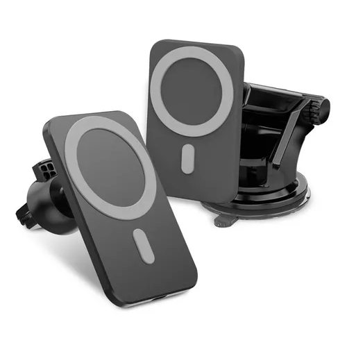 CARGADOR Y SOPORTE INALÁMBRICO PARA IPHONE MAGSAFE AUTO EN COLOR NEGRO - 1