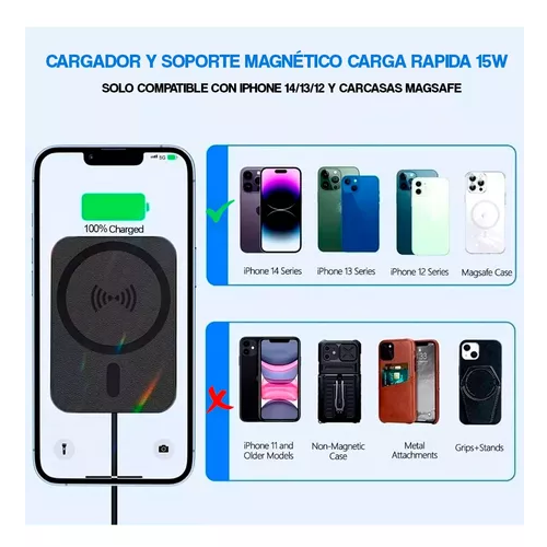 CARGADOR Y SOPORTE INALÁMBRICO PARA IPHONE MAGSAFE AUTO EN COLOR NEGRO - 4