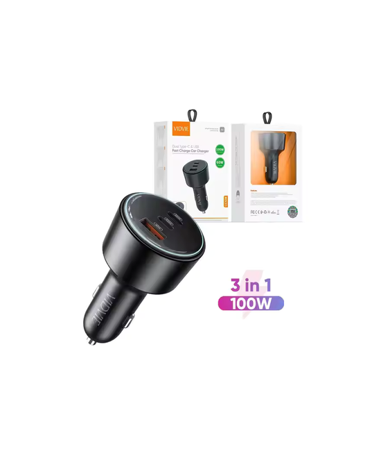 CARGADOR DE AUTO 2 PUERTOS TIPO C Y USB 30W VIDVIE EN COLOR NEGRO - 2