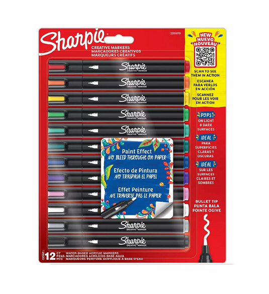 12 MARCADORES SHARPIE ACRILICOS PUNTA BALA MULTICOLOR - 4