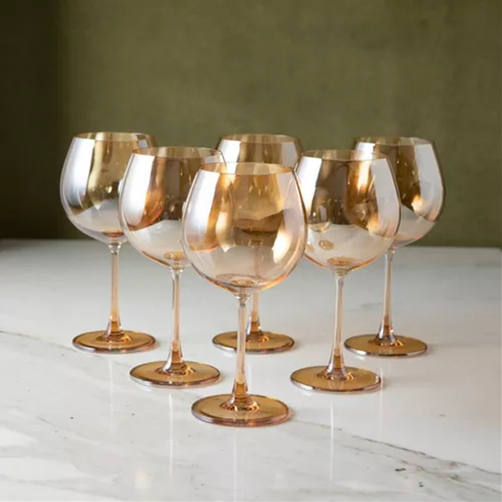 SET 6 COPAS DE VIDRIO PARA VINO DORADO OSCURO - 4