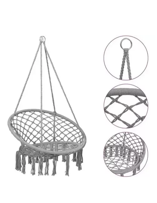 SILLA HAMACA COLGANTE PARA TERRAZA O JARDÍN COLOR GRIS - 2