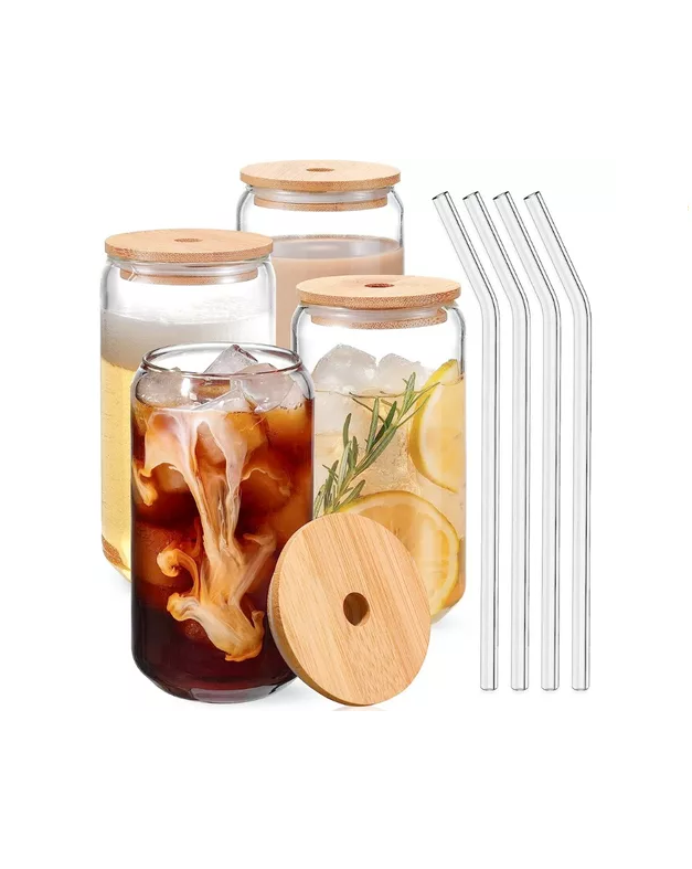 SET 4 VASOS VIDRIO TAPA BAMBÚ CÓCTELES - 2
