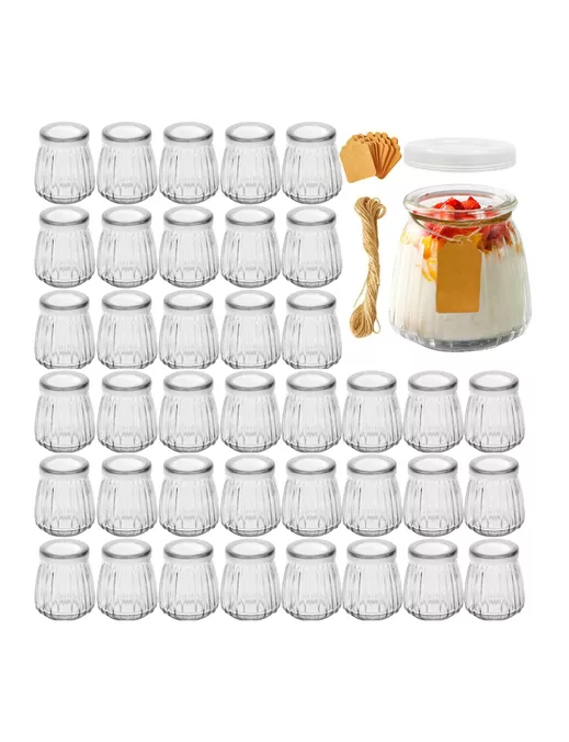 40 VASOS VIDRIO CON TAPA YOGURT POSTRE SOPA 130ML - 3