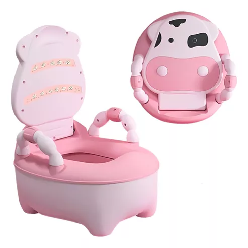 PELELA BACINICA BAÑO INFANTIL PARA NIÑOS, DISEÑO DE VAQUITA, COLOR ROSA, CON COJÍN - 1
