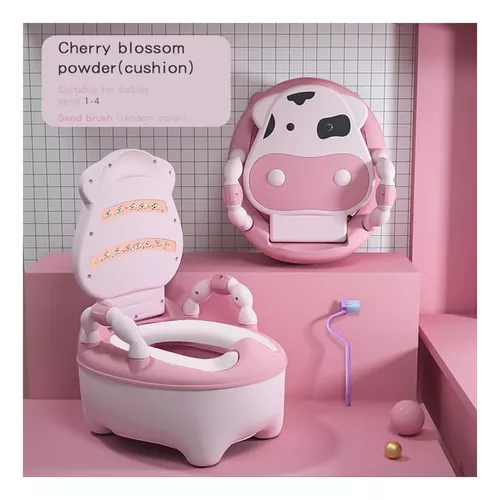 PELELA BACINICA BAÑO INFANTIL PARA NIÑOS, DISEÑO DE VAQUITA, COLOR ROSA, CON COJÍN - 2