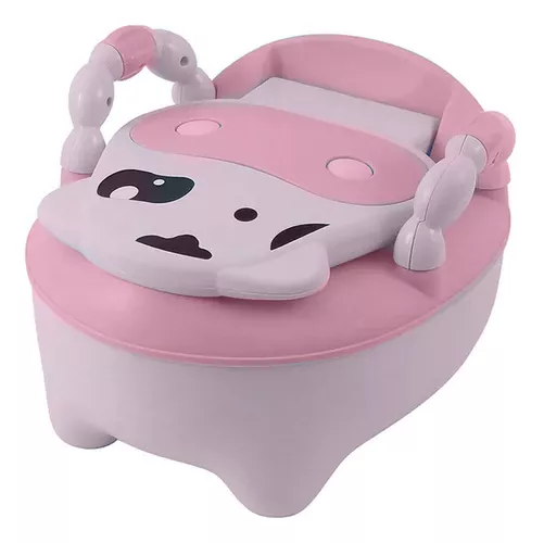 PELELA BACINICA BAÑO INFANTIL PARA NIÑOS, DISEÑO DE VAQUITA, COLOR ROSA, CON COJÍN - 4